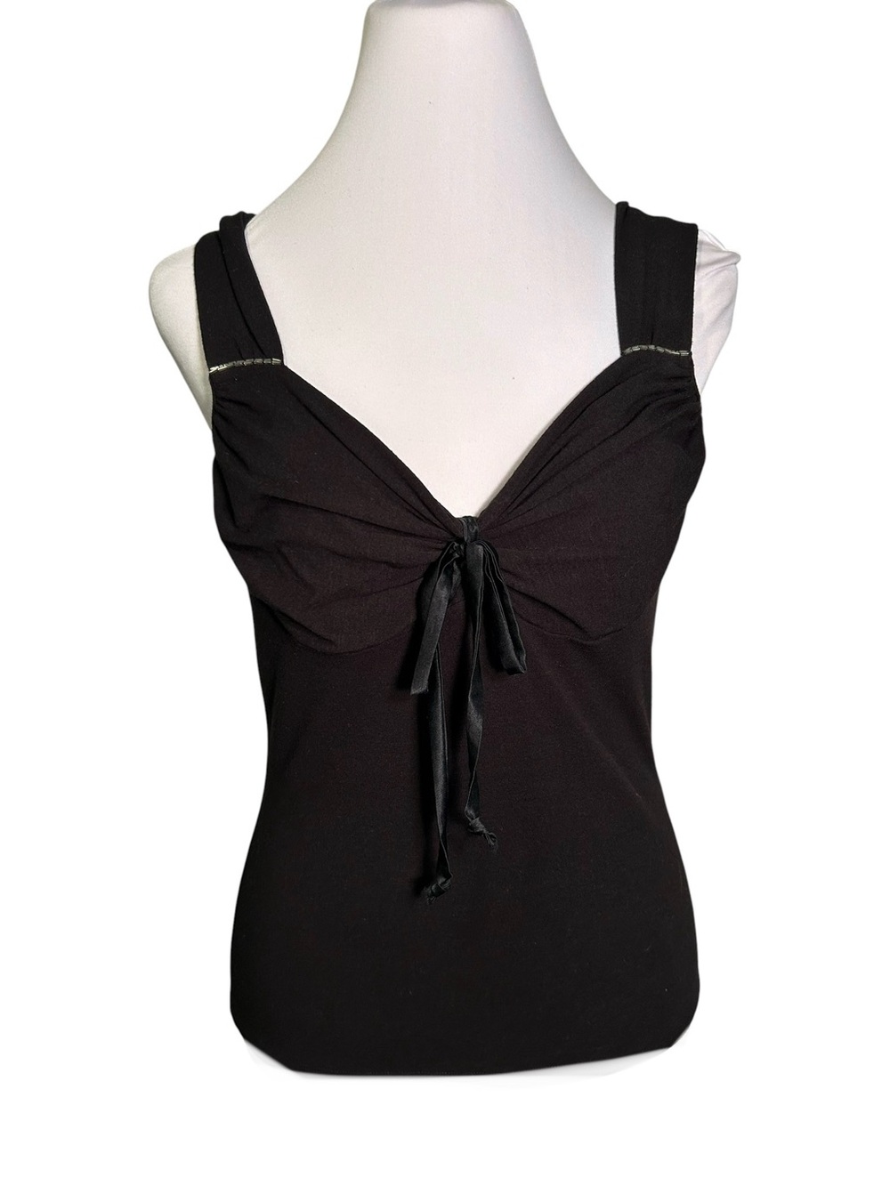 Laundry by Shelli Segal Black Tie-Front Bandeau Tank Size S Cami Date Going Out - Picture 2 of 8